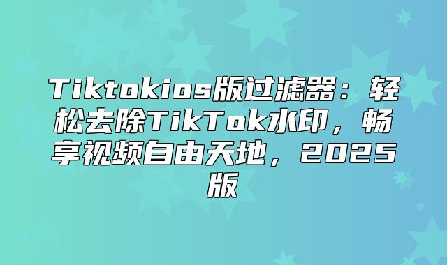 Tiktokios版过滤器：轻松去除TikTok水印，畅享视频自由天地，2025版