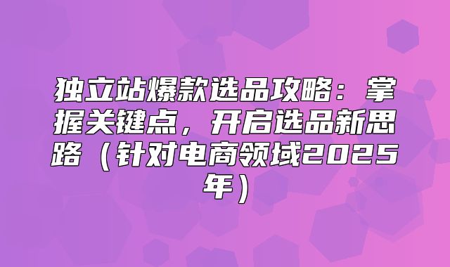 独立站爆款选品攻略：掌握关键点，开启选品新思路针对电商领域2025年