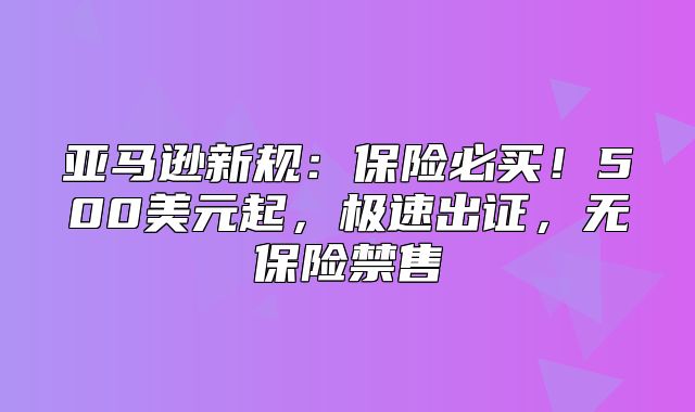 亚马逊新规：保险必买！500美元起，极速出证，无保险禁售