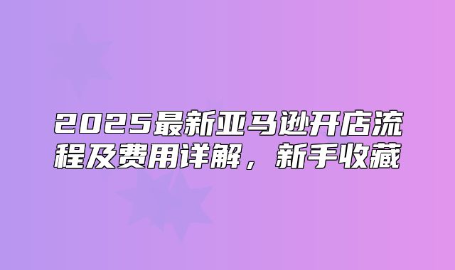 2025最新亚马逊开店流程及费用详解，新手收藏
