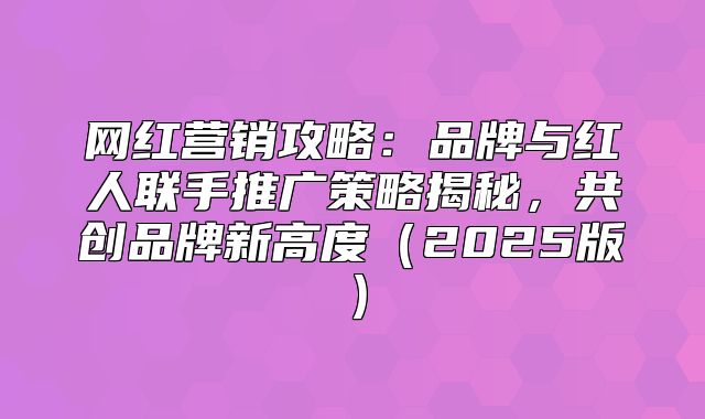 网红营销攻略：品牌与红人联手推广策略揭秘，共创品牌新高度2025版