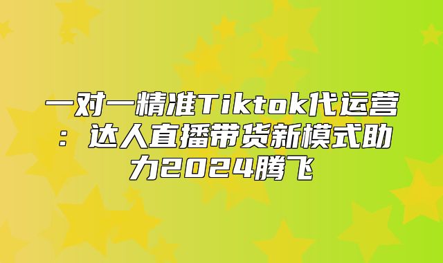 一对一精准Tiktok代运营：达人直播带货新模式助力2025腾飞
