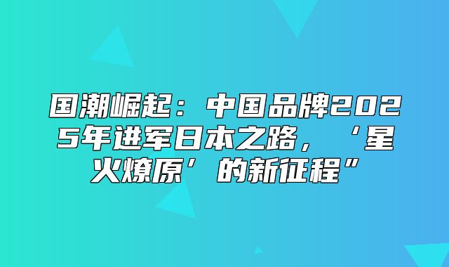 国潮崛起：中国品牌2025年进军日本之路，‘星火燎原’的新征程”