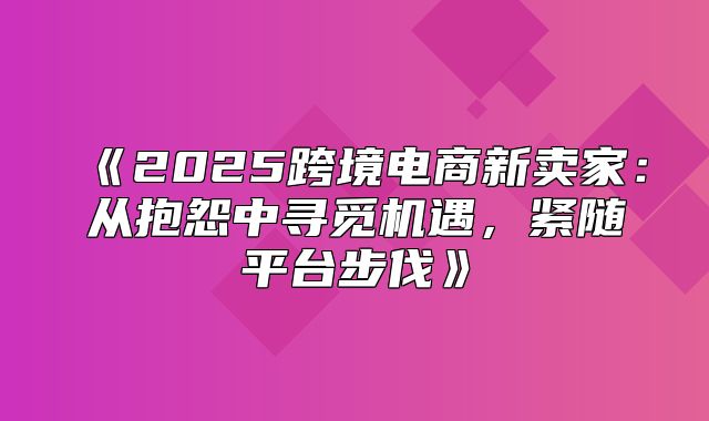 2025跨境电商新卖家：从抱怨中寻觅机遇，紧随平台步伐