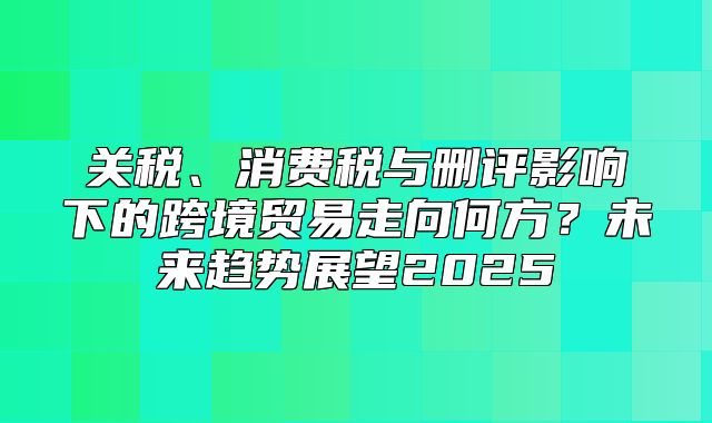 关税、消费税与删评影响下的跨境贸易走向何方？未来趋势展望2025