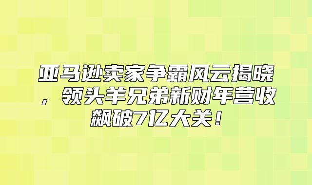 亚马逊卖家争霸风云揭晓，领头羊兄弟新财年营收飙破7亿大关！