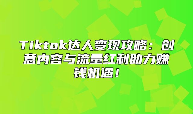 Tiktok达人变现攻略：创意内容与流量红利助力赚钱机遇！