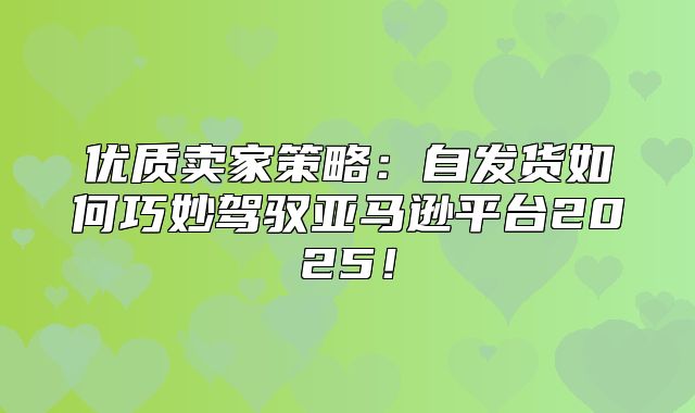 优质卖家策略：自发货如何巧妙驾驭亚马逊平台2025！