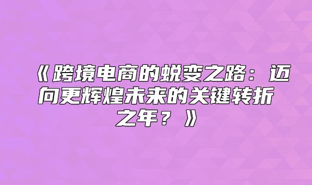 跨境电商的蜕变之路：迈向更辉煌未来的关键转折之年？