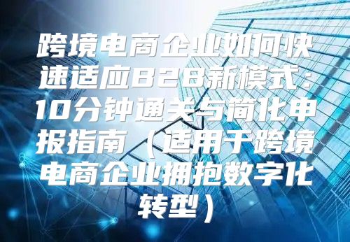 跨境电商企业如何快速适应B2B新模式：10分钟通关与简化申报指南适用于跨境电商企业拥抱数字化转型