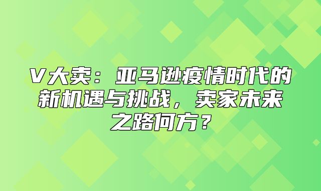 V大卖：亚马逊疫情时代的新机遇与挑战，卖家未来之路何方？