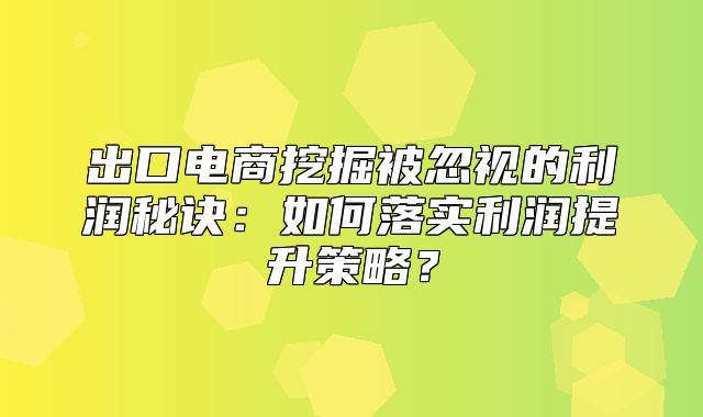 出口电商挖掘被忽视的利润秘诀：如何落实利润提升策略？