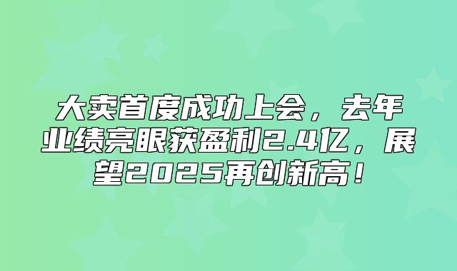 大卖首度成功上会，去年业绩亮眼获盈利2.4亿，展望2025再创新高！