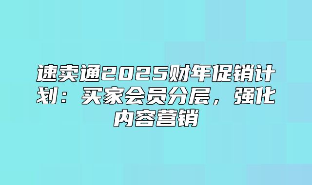 速卖通2025财年促销计划：买家会员分层，强化内容营销