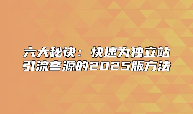 六大秘诀：快速为独立站引流客源的2025版方法