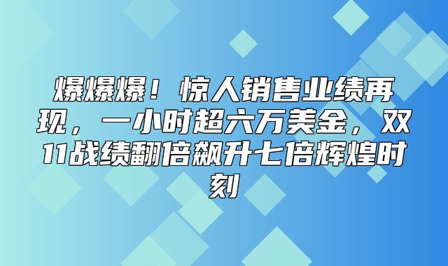 爆爆爆！惊人销售业绩再现，一小时超六万美金，双11战绩翻倍飙升七倍辉煌时刻