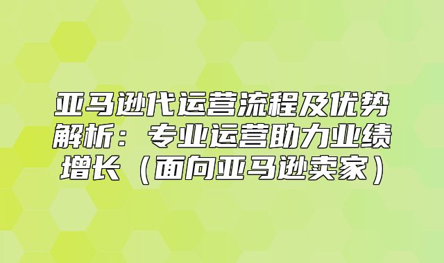 亚马逊代运营流程及优势解析：专业运营助力业绩增长面向亚马逊卖家