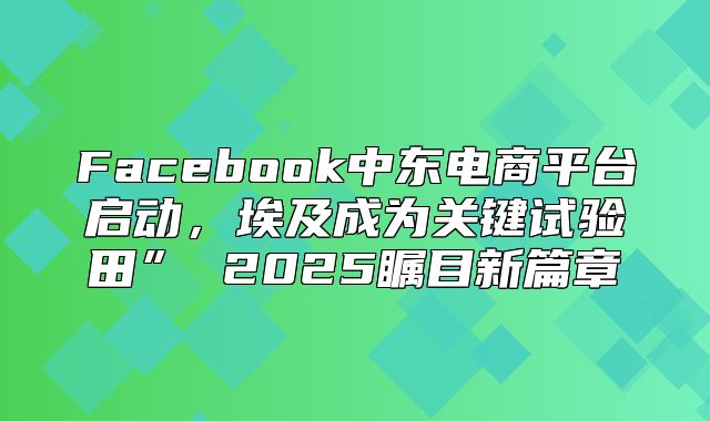 Facebook中东电商平台启动，埃及成为关键试验田” 2025瞩目新篇章