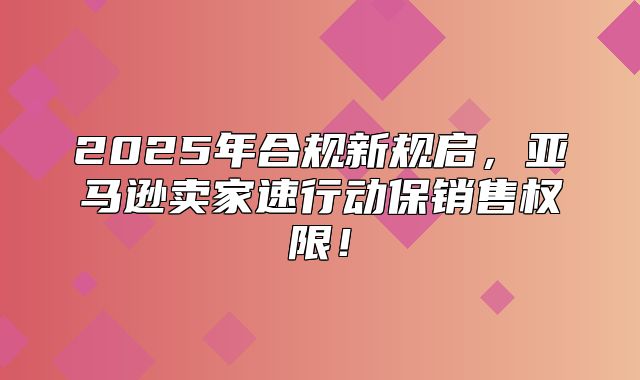 2025年合规新规启，亚马逊卖家速行动保销售权限！
