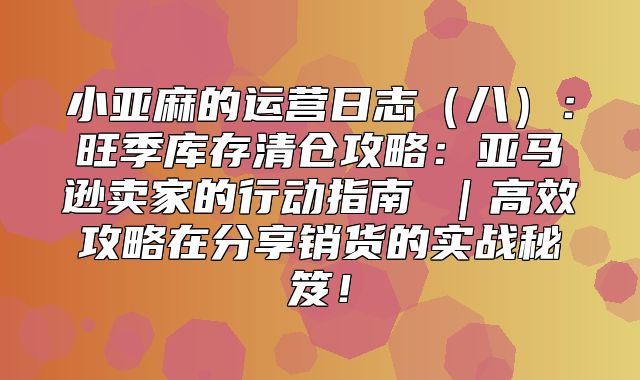 小亚麻的运营日志八：旺季库存清仓攻略：亚马逊卖家的行动指南 ｜高效攻略在分享销货的实战秘笈！