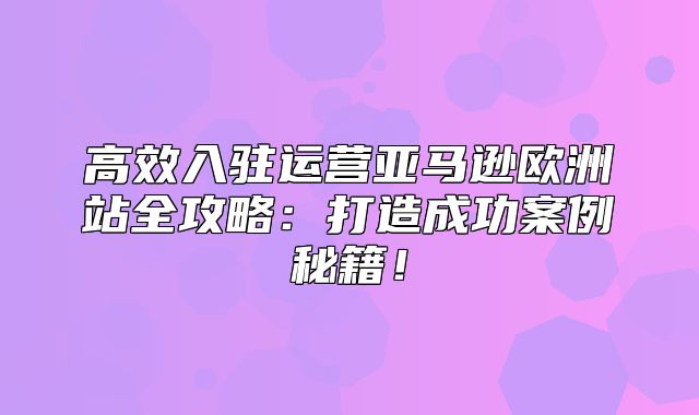 高效入驻运营亚马逊欧洲站全攻略：打造成功案例秘籍！