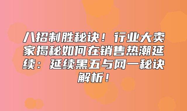 八招制胜秘诀！行业大卖家揭秘如何在销售热潮延续：延续黑五与网一秘诀解析！