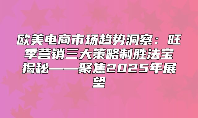 欧美电商市场趋势洞察：旺季营销三大策略制胜法宝揭秘——聚焦2025年展望