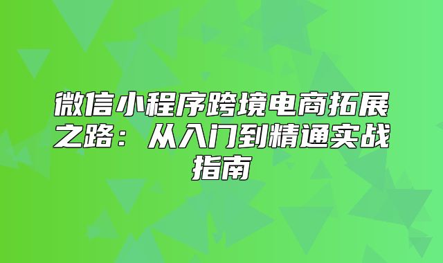 微信小程序跨境电商拓展之路：从入门到精通实战指南