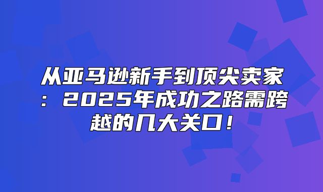 从亚马逊新手到顶尖卖家：2025年成功之路需跨越的几大关口！