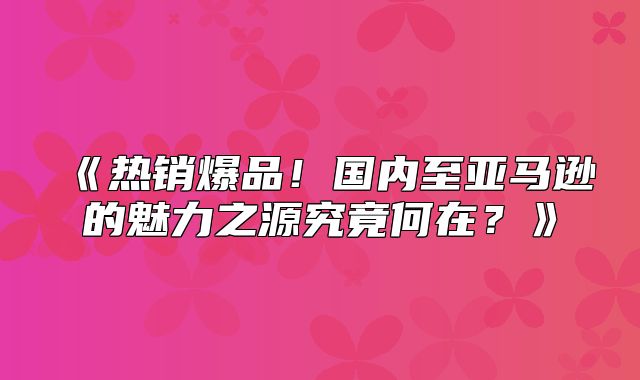 热销爆品！国内至亚马逊的魅力之源究竟何在？
