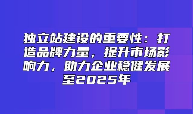 独立站建设的重要性：打造品牌力量，提升市场影响力，助力企业稳健发展至2025年