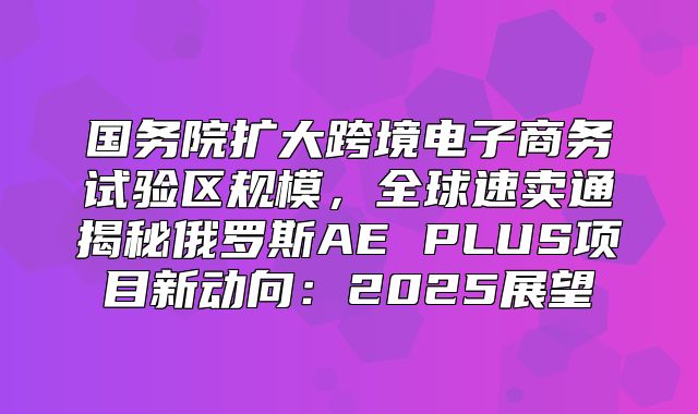 国务院扩大跨境电子商务试验区规模，全球速卖通揭秘俄罗斯AE PLUS项目新动向：2025展望