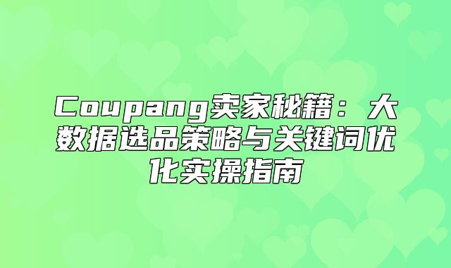 Coupang卖家秘籍：大数据选品策略与关键词优化实操指南