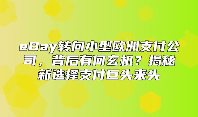 eBay转向小型欧洲支付公司，背后有何玄机？揭秘新选择支付巨头来头