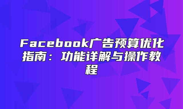Facebook广告预算优化指南：功能详解与操作教程