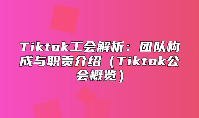 Tiktok工会解析：团队构成与职责介绍Tiktok公会概览
