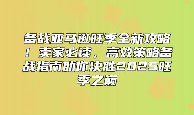 备战亚马逊旺季全新攻略！卖家必读，高效策略备战指南助你决胜2025旺季之巅