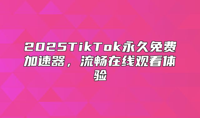2025TikTok永久免费加速器，流畅在线观看体验