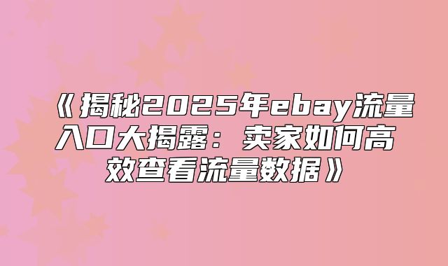 揭秘2025年ebay流量入口大揭露：卖家如何高效查看流量数据