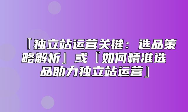 『独立站运营关键：选品策略解析』或『如何精准选品助力独立站运营』