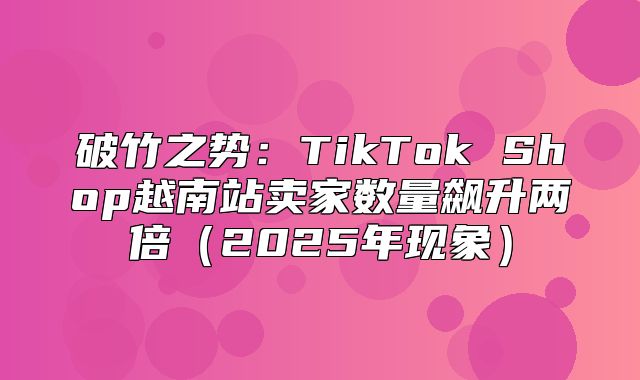 破竹之势：TikTok Shop越南站卖家数量飙升两倍2025年现象
