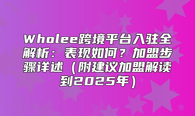 Wholee跨境平台入驻全解析：表现如何？加盟步骤详述附建议加盟解读到2025年