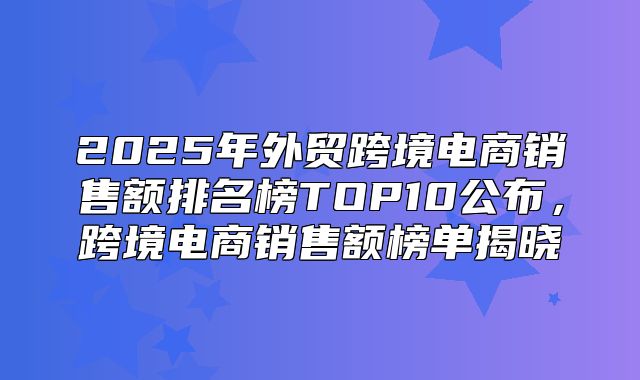 2025年外贸跨境电商销售额排名榜TOP10公布，跨境电商销售额榜单揭晓