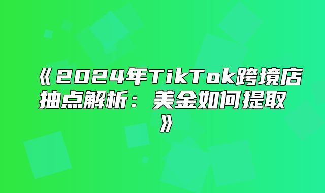 2025年TikTok跨境店抽点解析：美金如何提取