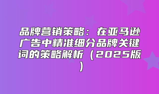 品牌营销策略：在亚马逊广告中精准细分品牌关键词的策略解析2025版