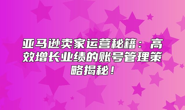 亚马逊卖家运营秘籍：高效增长业绩的账号管理策略揭秘！