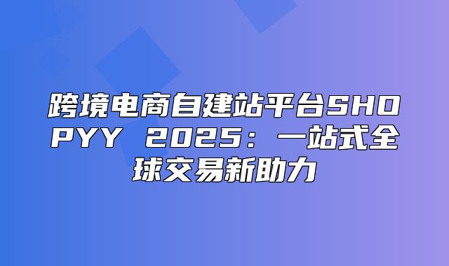 跨境电商自建站平台SHOPYY 2025一站式全球交易新助力