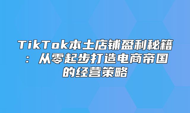 TikTok本土店铺盈利秘籍：从零起步打造电商帝国的经营策略