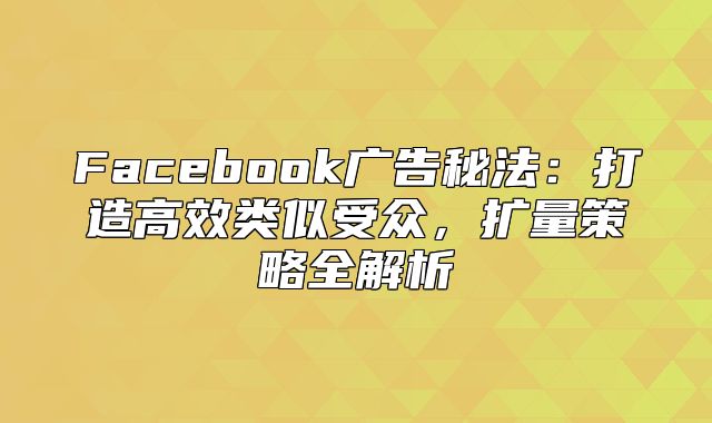 Facebook广告秘法：打造高效类似受众，扩量策略全解析