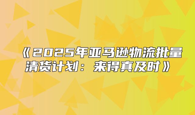 2025年亚马逊物流批量清货计划：来得真及时